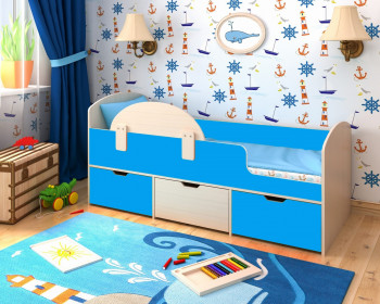 Кровать Малыш-мини с бортиком Дуб молочный/Голубой в Двуречье - dvureche.mebel54.com | фото