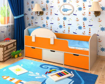 Кровать Малыш-мини с бортиком Дуб молочный/Оранжевый в Двуречье - dvureche.mebel54.com | фото