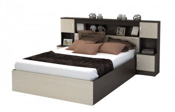 Кровать с прикроватным блоком КР 552 Спальня Basya (венге/белфорт) в Двуречье - dvureche.mebel54.com | фото