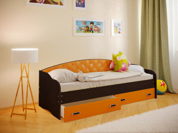Кровать Софа-7 с мягкой спинкой (800х1900) Венге/Оранжевый в Двуречье - dvureche.mebel54.com | фото