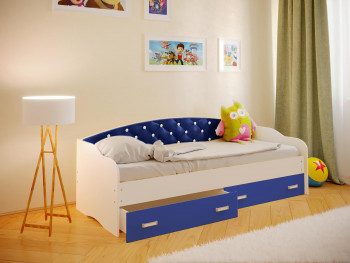 Кровать Софа-8 с мягкой спинкой со стразами (900х2000) Белый/Синий в Двуречье - dvureche.mebel54.com | фото