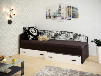 Кровать Софа-9 с мягкой спинкой с рисунком Милана (900х1900) Венге/Белый в Двуречье - dvureche.mebel54.com | фото