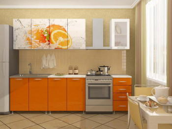 Кухонный гарнитур 1,8м Апельсин (Белый/Оранжевый металлик/Фотопечать апельсин) в Двуречье - dvureche.mebel54.com | фото