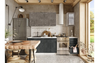 Кухонный гарнитур Нувель 1800мм белый/бетон коричневый/бетон черный в Двуречье - dvureche.mebel54.com | фото