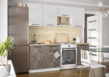 Кухонный гарнитур Нувель 2100мм белый/бетон коричневый в Двуречье - dvureche.mebel54.com | фото