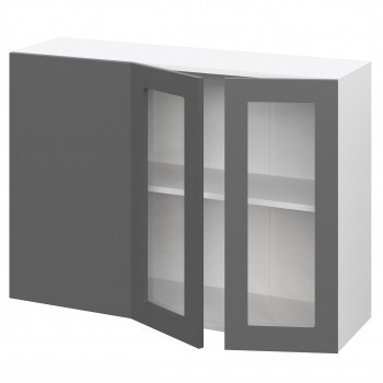 Норд ШВУПС 1000 Шкаф верхний угловой со стеклом (Софт черный/корпус Белый) в Двуречье - dvureche.mebel54.com | фото