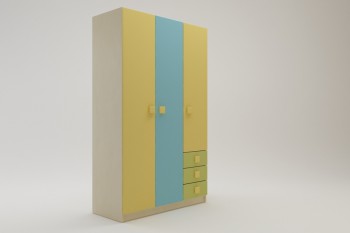 Шкаф 3-х створчатый с ящиками Смайли (Желтый/Голубой/Зеленый/корпус Клен) в Двуречье - dvureche.mebel54.com | фото