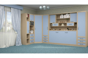 Шкаф-кровать детская в синих тонах в Двуречье - dvureche.mebel54.com | фото